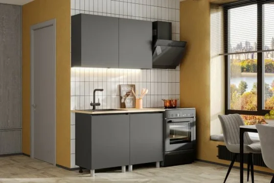 Модульная кухня прямая для малогабаритной кухни Денвер 1,2 м (120х216.4х60 см), графит